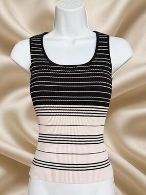 Striped Knit Tank Top in Black and Cream